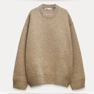 Zara Beige Wool Blend Crewneck Sweater - Quiet Luxury Cozy - S-M